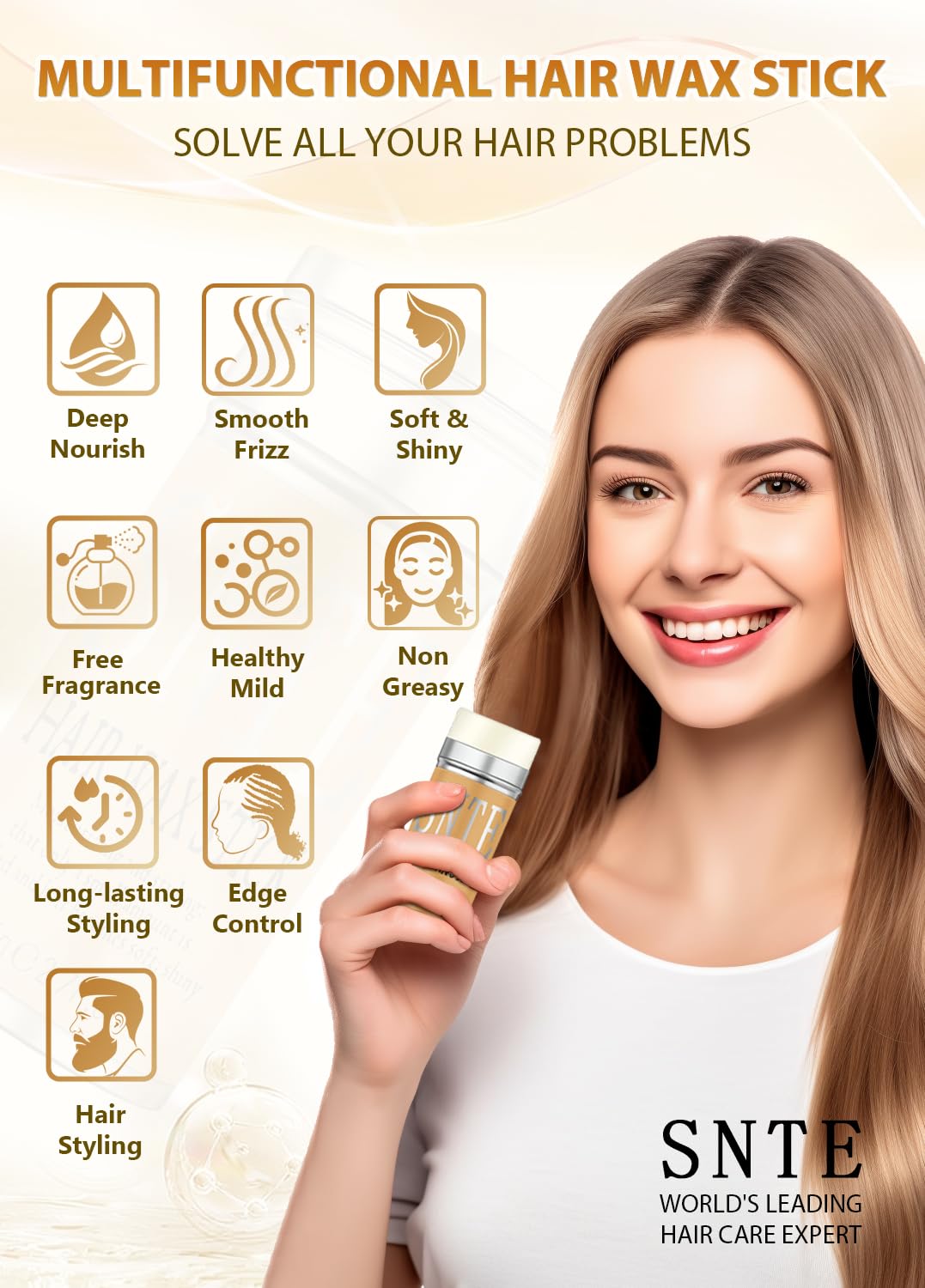 Samnyte Hair Wax Stick, Wax Stick for Hair Slick Stick, Hair Wax Stick for Flyaways Hair Gel Stick Non-greasy Styling Cream for Fly Away &amp; Edge Control Frizz Hair 2.7 Oz