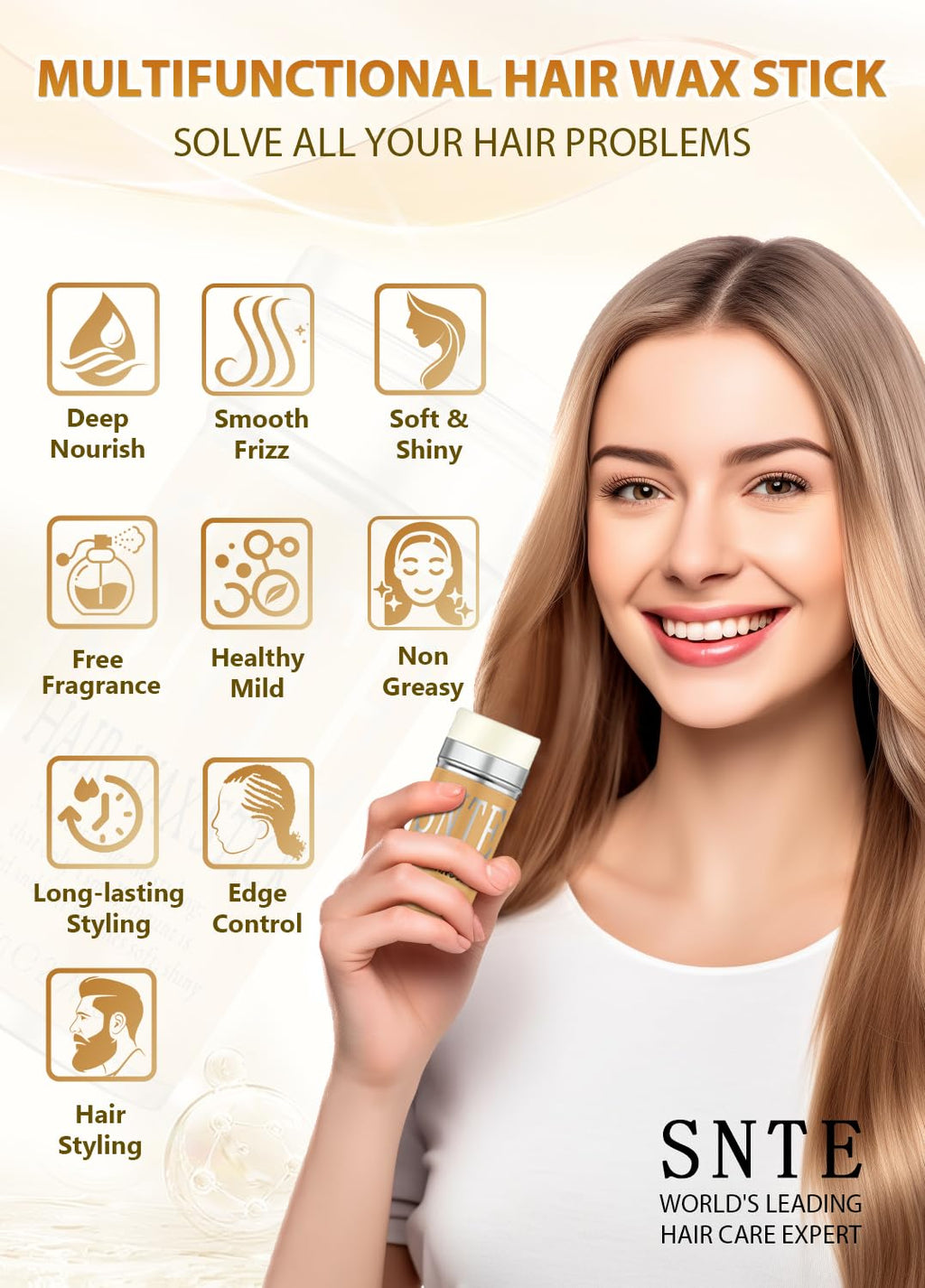 Samnyte Hair Wax Stick, Wax Stick for Hair Slick Stick, Hair Wax Stick for Flyaways Hair Gel Stick Non-greasy Styling Cream for Fly Away &amp; Edge Control Frizz Hair 2.7 Oz