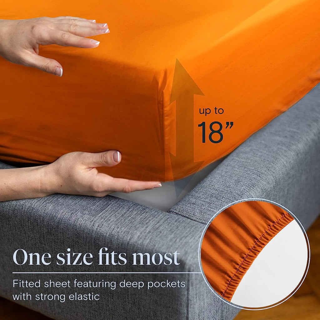 LuxClub 7 PC Split King Sheet Set Bamboo Sheets Deep Pockets 18" Eco Friendly Wrinkle Free Cooling Sheets Machine Washable Hotel Bedding Silky Soft - Autumn Orange Split King