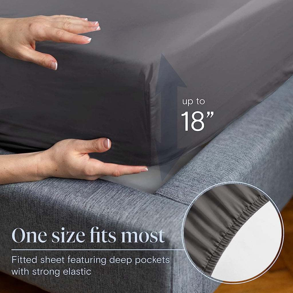 LuxClub 7 PC Split King Sheet Set Bamboo Sheets Deep Pockets 18" Eco Friendly Wrinkle Free Cooling Sheets Machine Washable Hotel Bedding Silky Soft - Dark Grey Split King