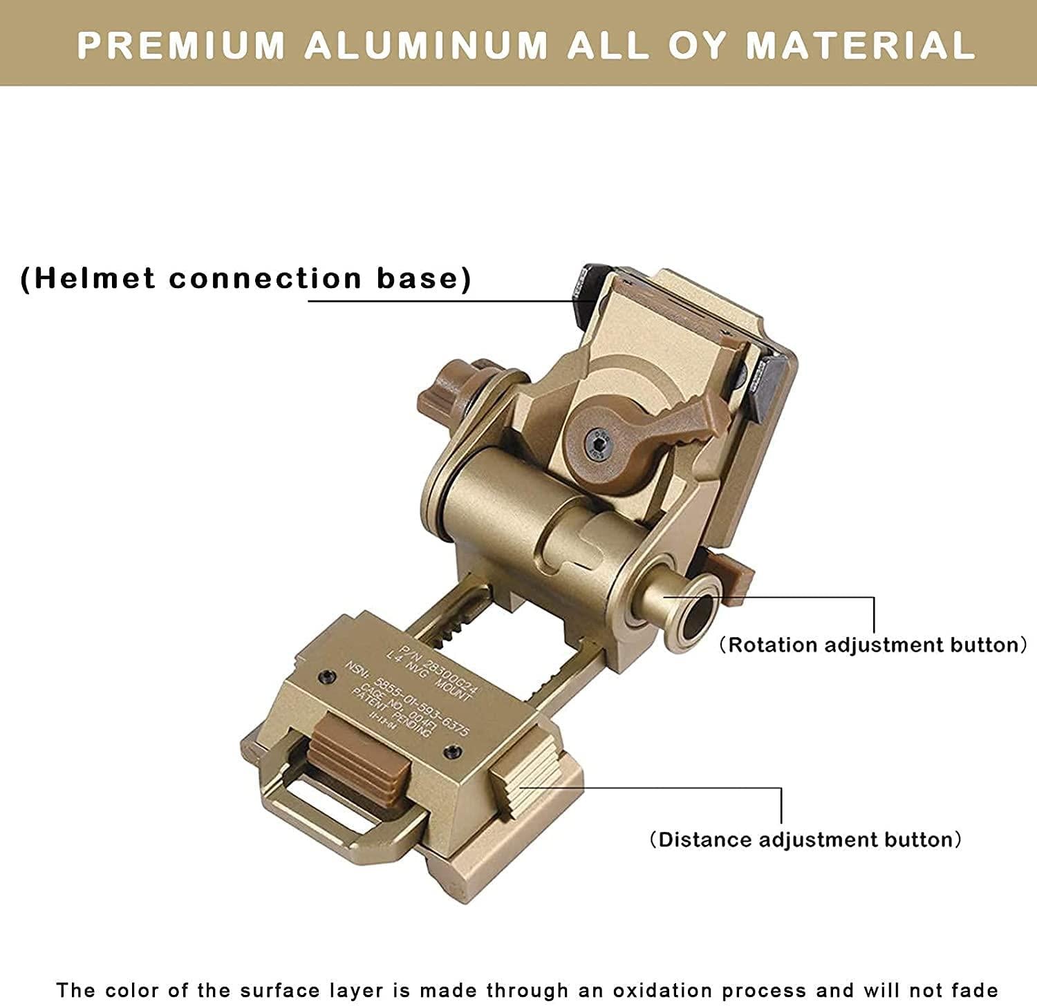 Night Vision Goggles NVG Mount for L4G24 Metal Helmet Mount,Rhino Mount Full Metal Tactical Helmet Mount CNC PVS15/18 Sand Color RUICHI
