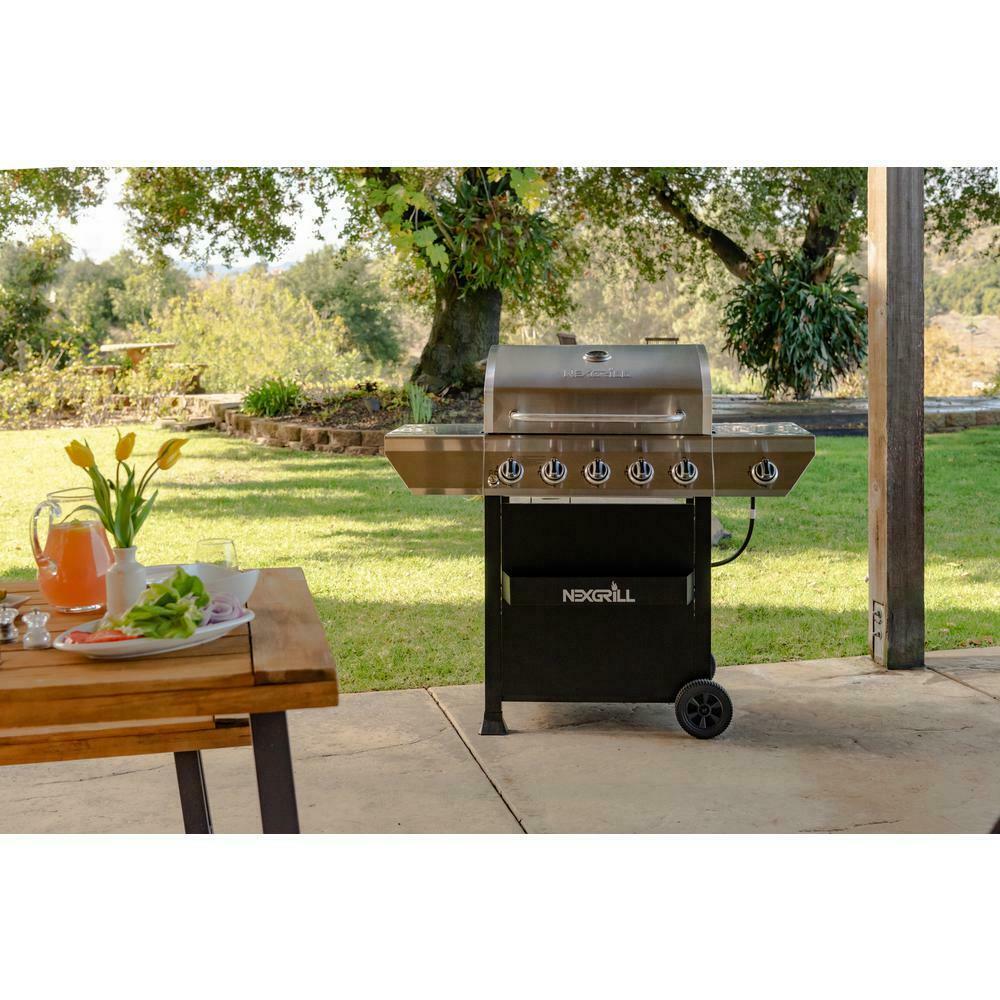 Propane Grill 5-Burners 55000 BTU Heat Thermometer Grease Pan  Steel