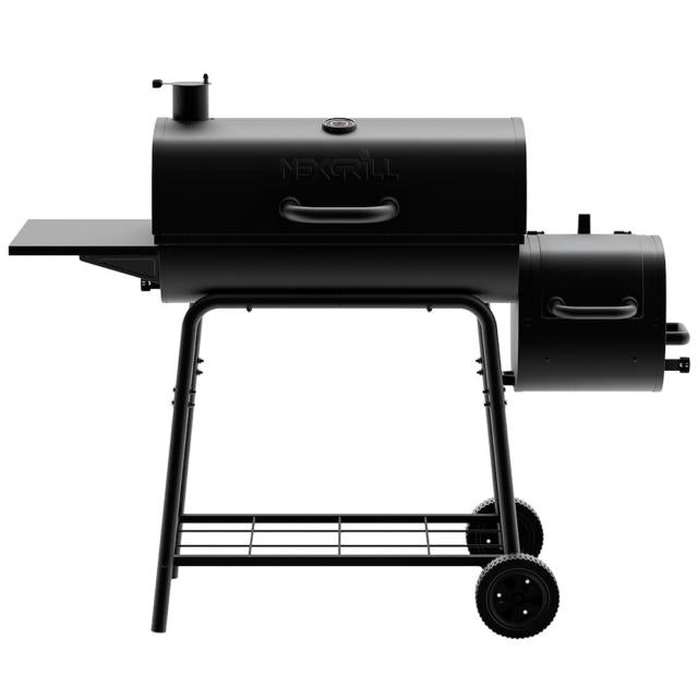 Barrel Charcoal BBQ Grill Smoker 29 in. Side Shelf Two Racks Meat Black
