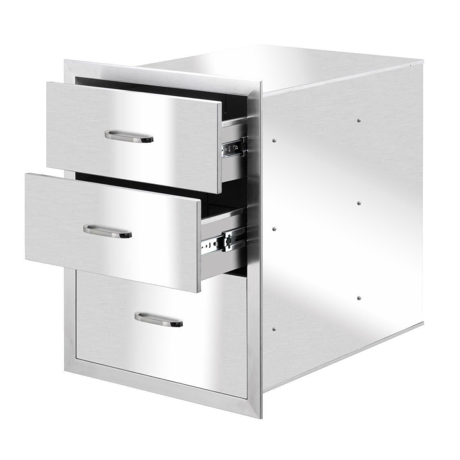 Steel BBQ Double Triple Drawers Outdoor Kitchen Door Silver