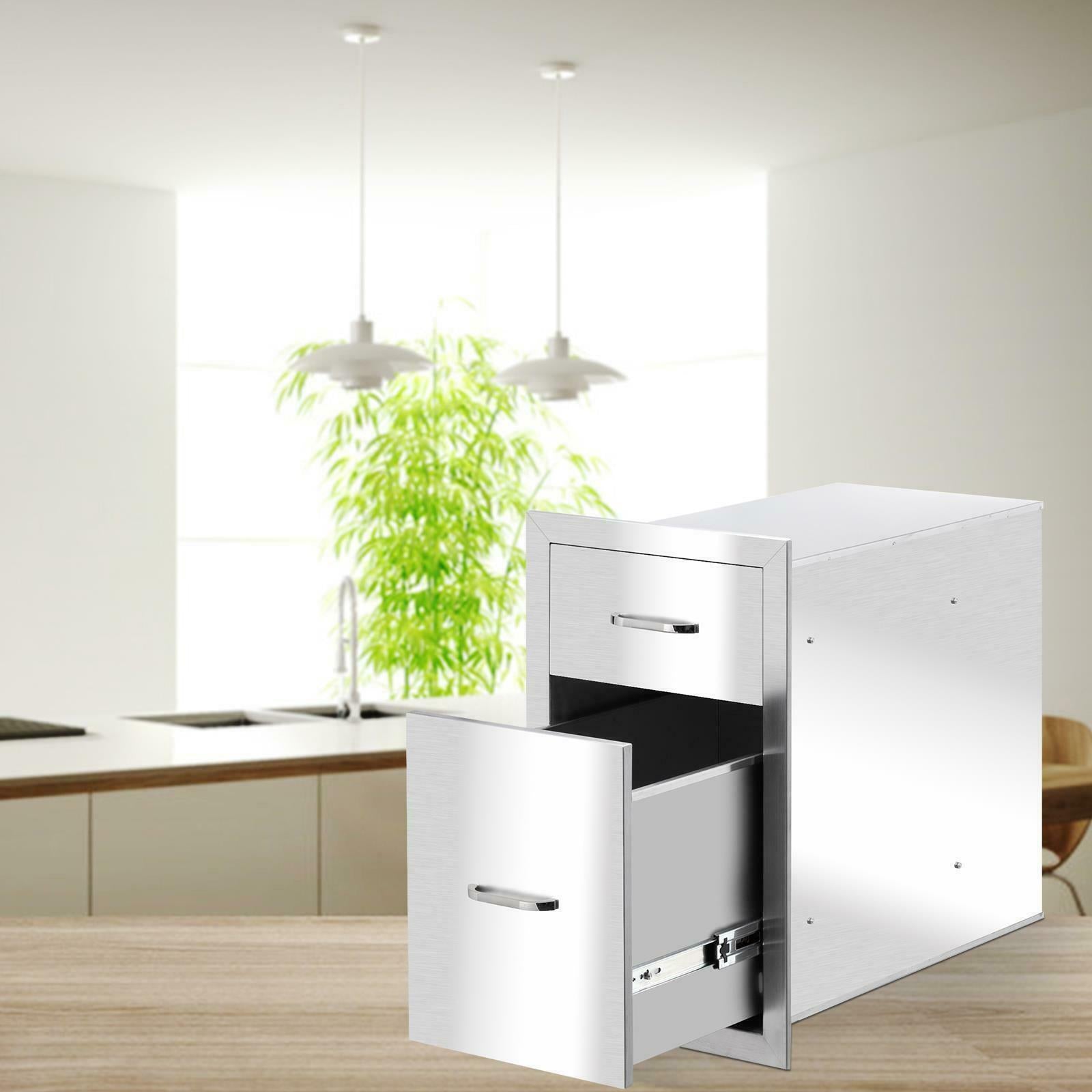 Steel BBQ Double Triple Drawers Outdoor Kitchen Door Silver