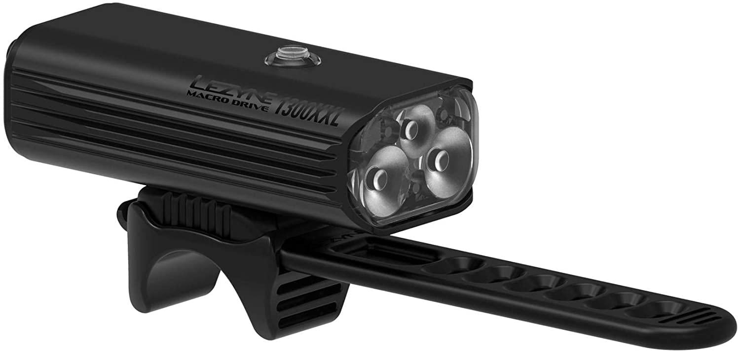 LEZYNE Macro Drive 1300XXL Bicycle Headlight, Bright 1300 Lumens LED, 148 Hour Runtime, Tri-Focus Optics, USB Rechargeable, Secure Hold, Front Bike Light