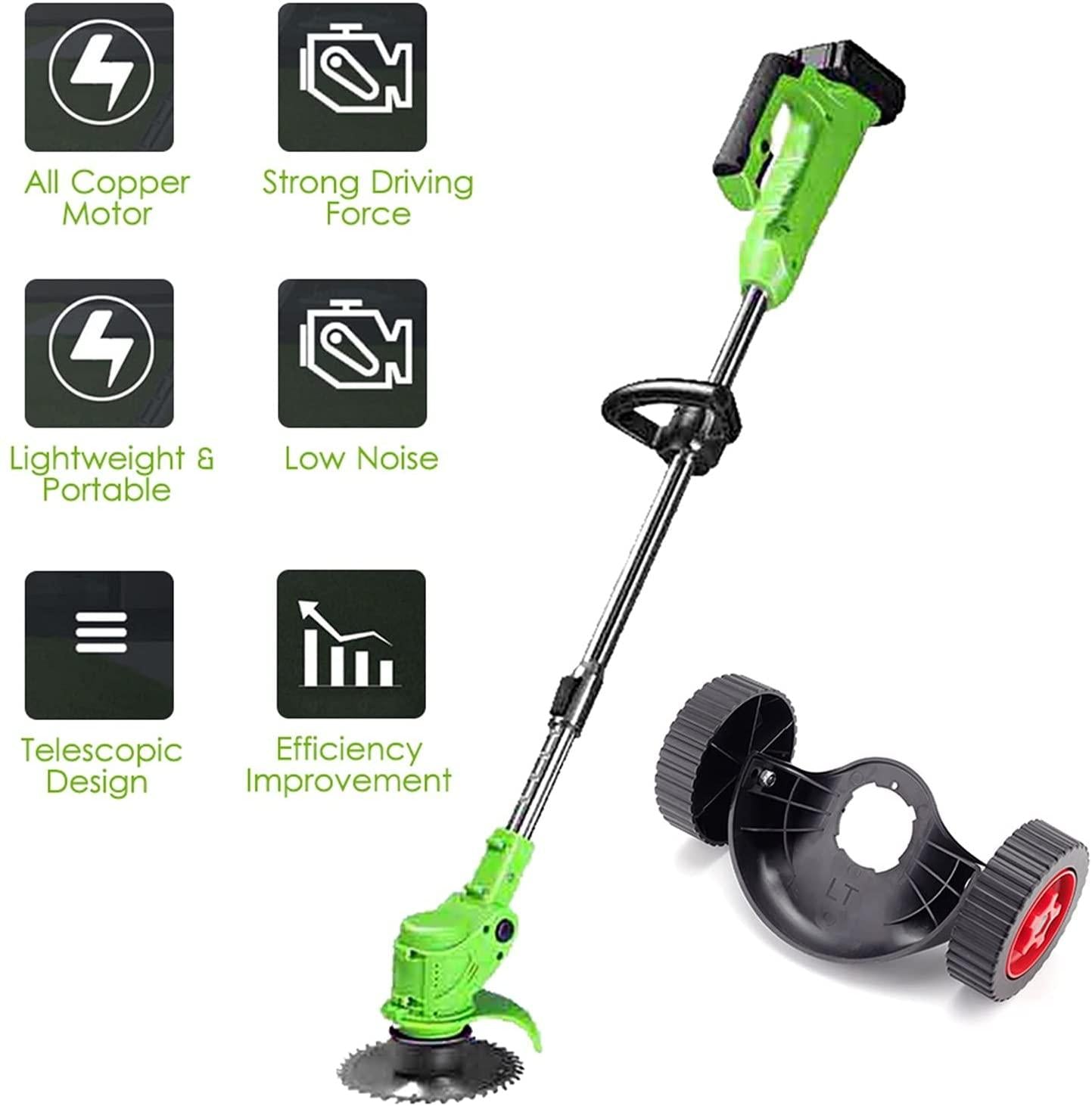 Pinzheng Cordless String Trimmer，24V Lithium Electric Weed Eater 650W High Power Rechargeable Edger Lawn Tool Mower Weeding Machine Stretchable Hand-Push Grass Trimmer