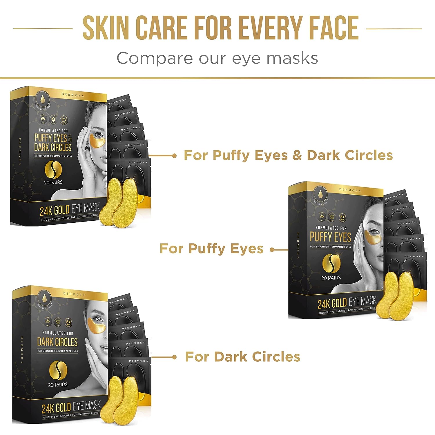 DERMORA Skin Treatment Mask 24K Gold Eye Mask - 50 Pairs Eye Gels - Rejuvenating Treatment for Dark Cirlce,Puffiness,Refresh,Revitalizing,Travel,Wrinkles