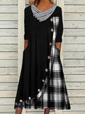 Casual Plaid Print Cowl Neck Long Sleeves Maxi Dress