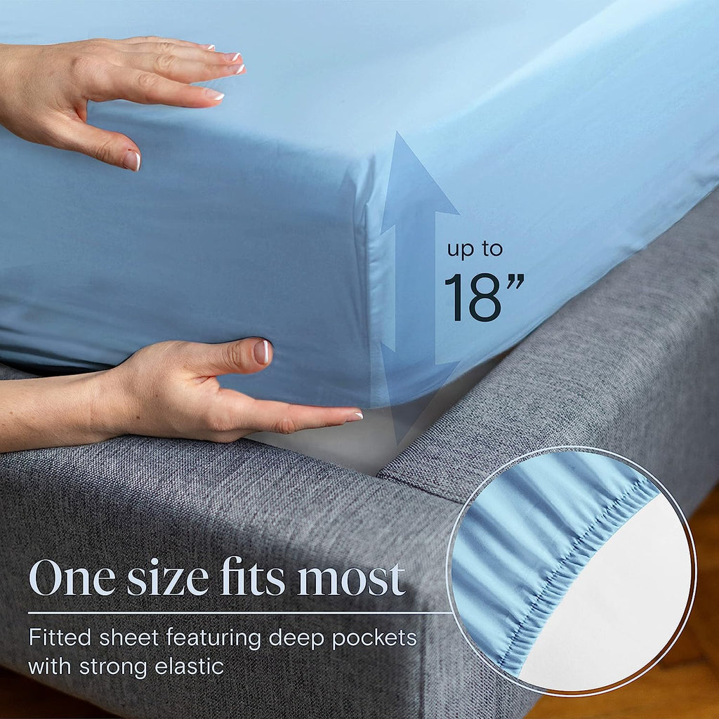 LuxClub 6 PC Full Size Sheet Set Bamboo Sheets Deep Pockets 18" Eco Friendly Wrinkle Free Cooling Sheets Machine Washable Hotel Bedding Silky Soft - Sky Full