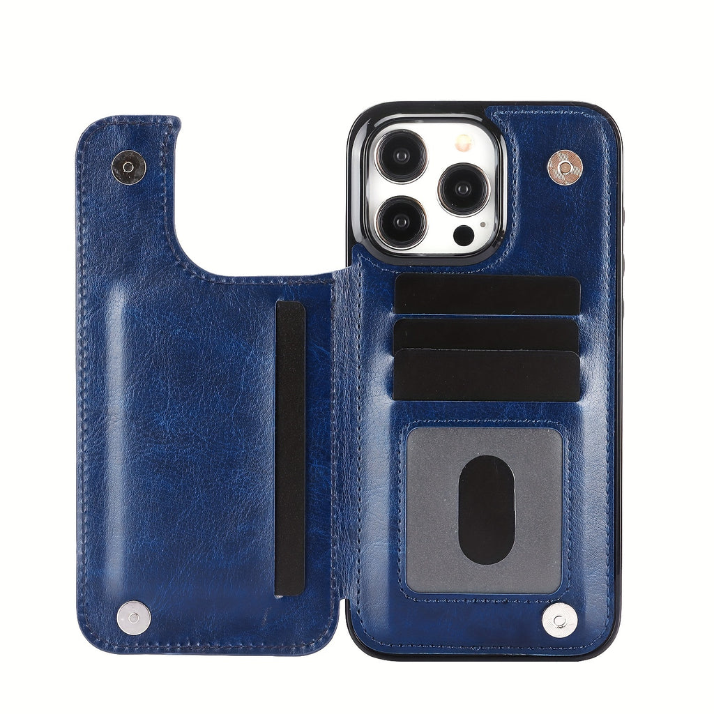 For  15/ 14/ 13/ 12/ 11 Pro Max/ Mini/ XR/ XS Max/ SE 2022/2020/ 7/ 8 Plus Wallet Case With Card Holder, PU Faux Leather Kickstand Card Slots Case, Double Magnetic Clasp And Durable Shockproof Cover