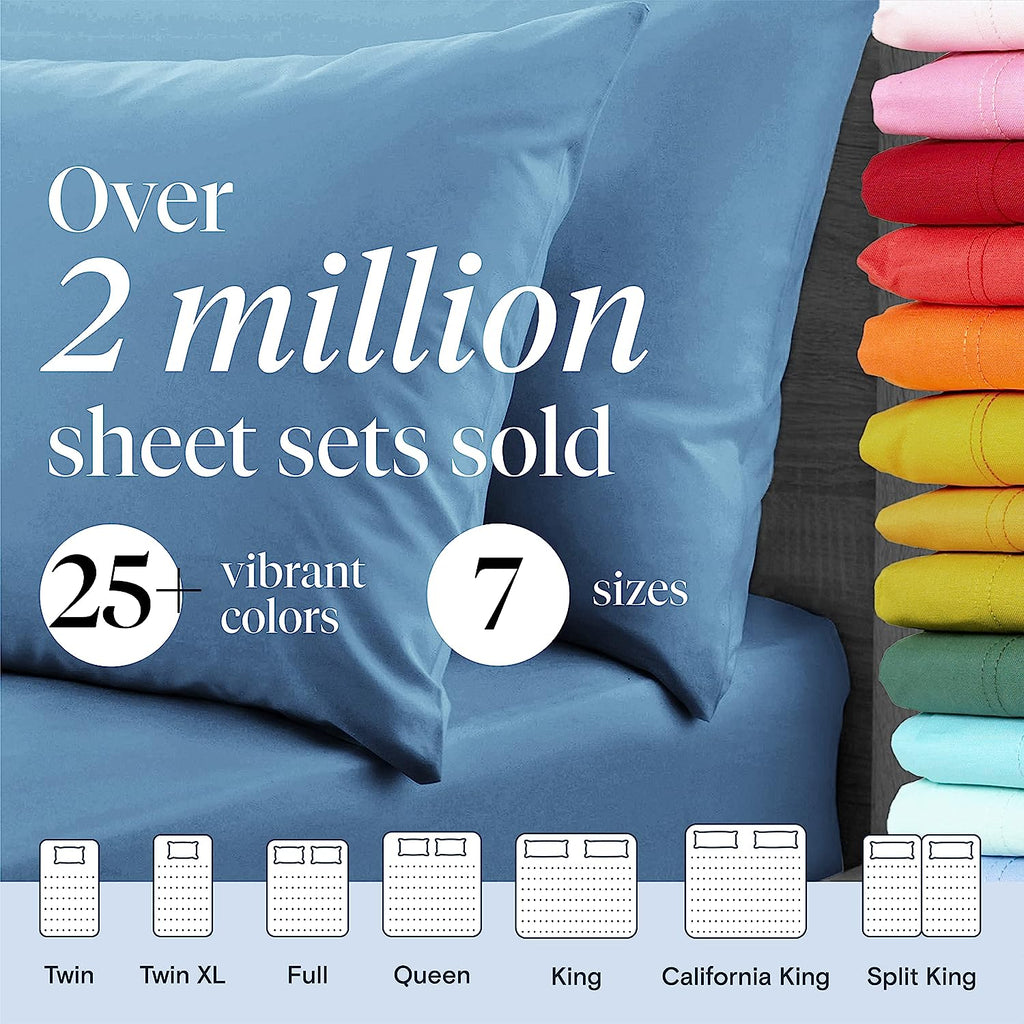 LuxClub 6 PC Queen Sheet Set Bamboo Sheets Deep Pockets 18" Eco Friendly Wrinkle Free Cooling Sheets Machine Washable Hotel Bedding Silky Soft - Denim Queen