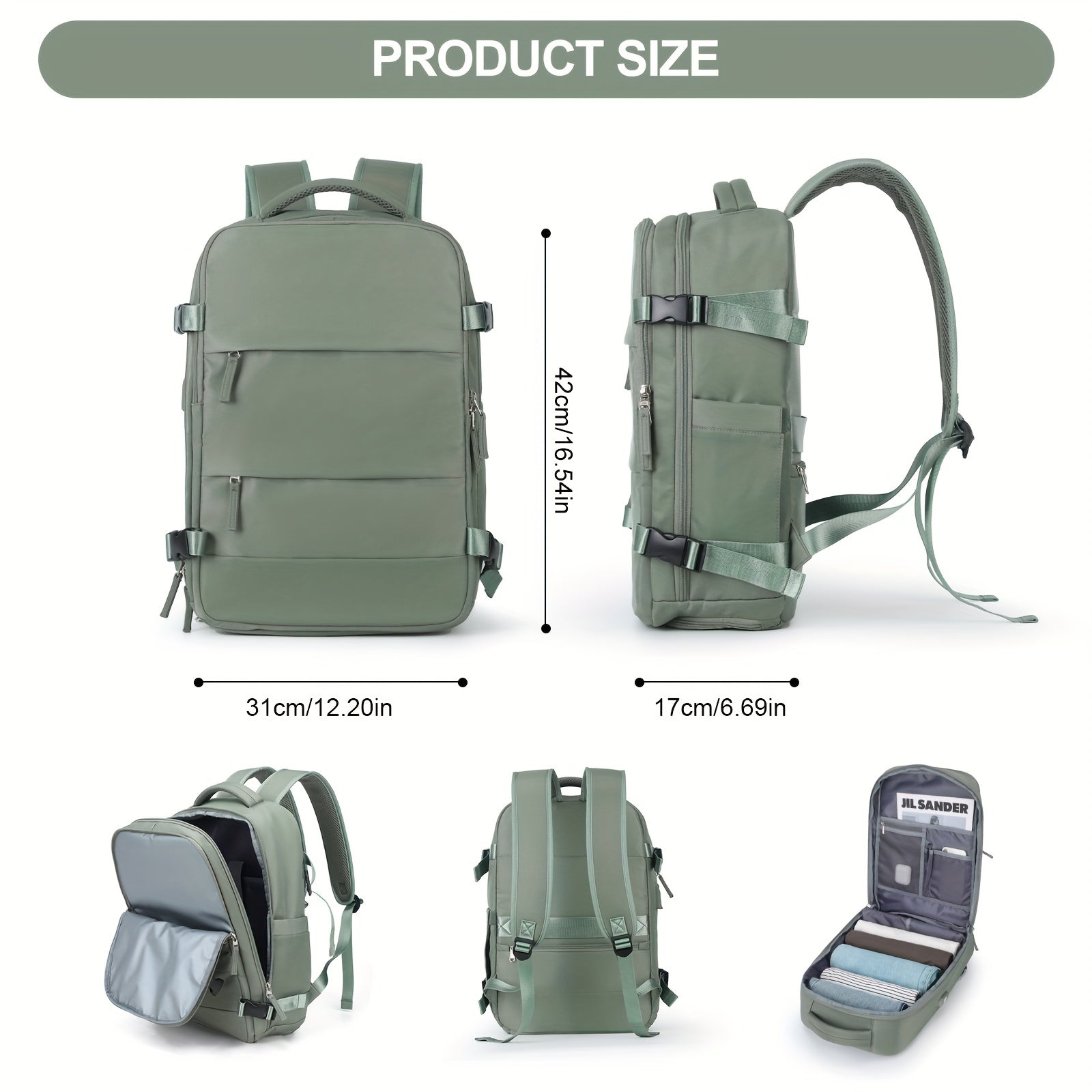 LarTravel Backpack, Carry On Backpack, HiBackpack, Waterproof Outdoor Sports Rucksack, Casual Daypack, School Bag, Fit 14 Inch Laptop With USB Charging Port &amp; Shoes Compartment