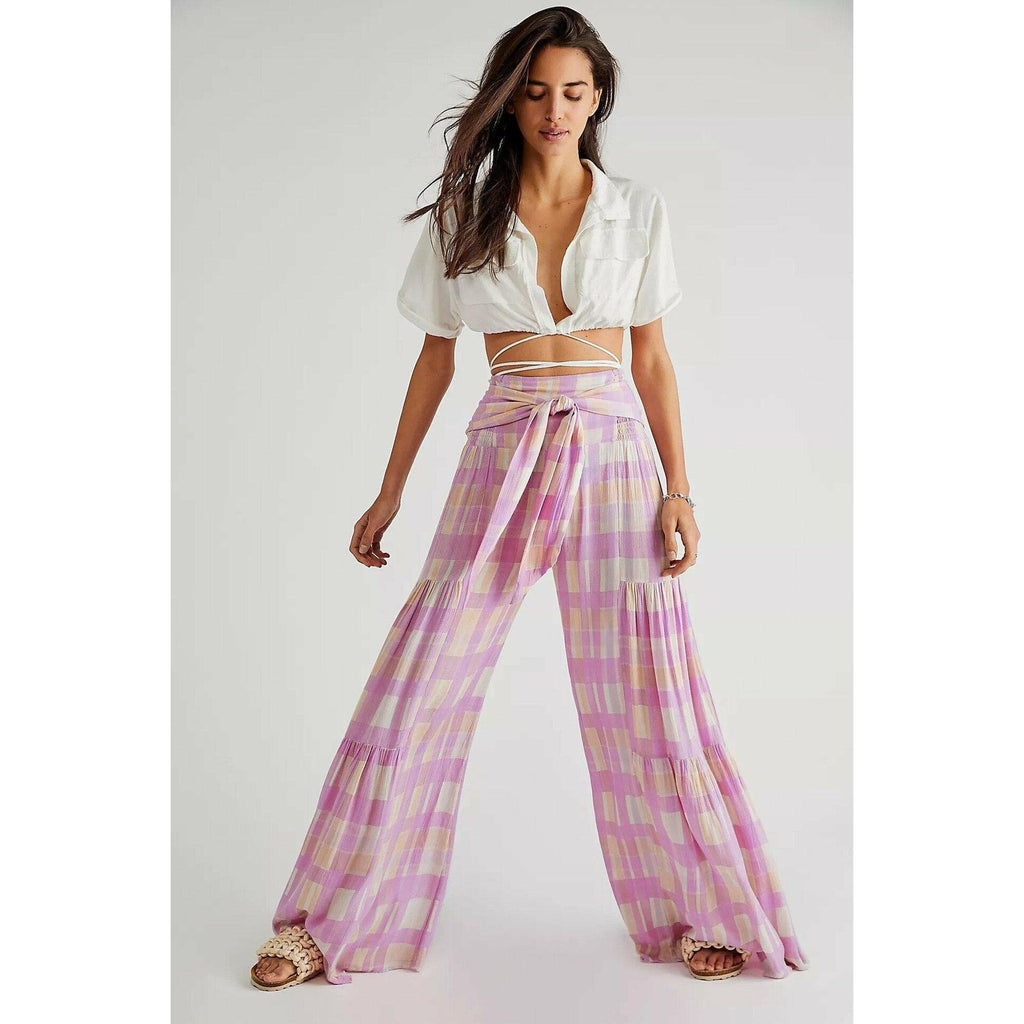 lace-up casual wide leg pants