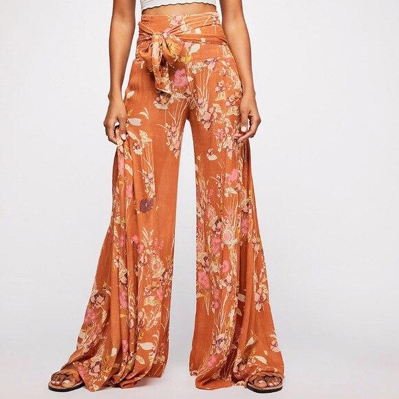 lace-up casual wide leg pants