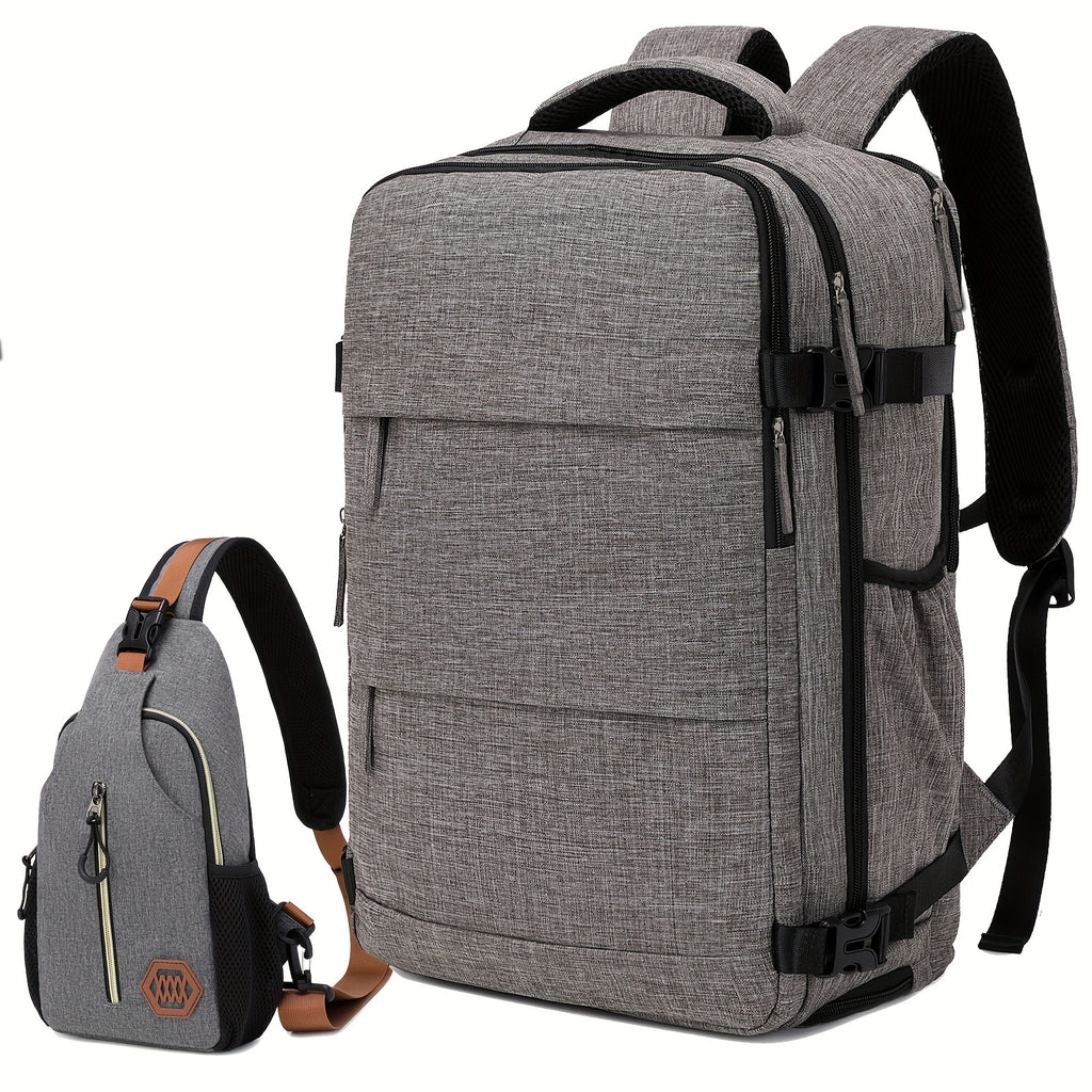 LarCapacity Travel Backpack With Shoe Compartment, Dacron Lightweight Laptop Daypack With Charging Port, Fashion Travel Commuter Bag