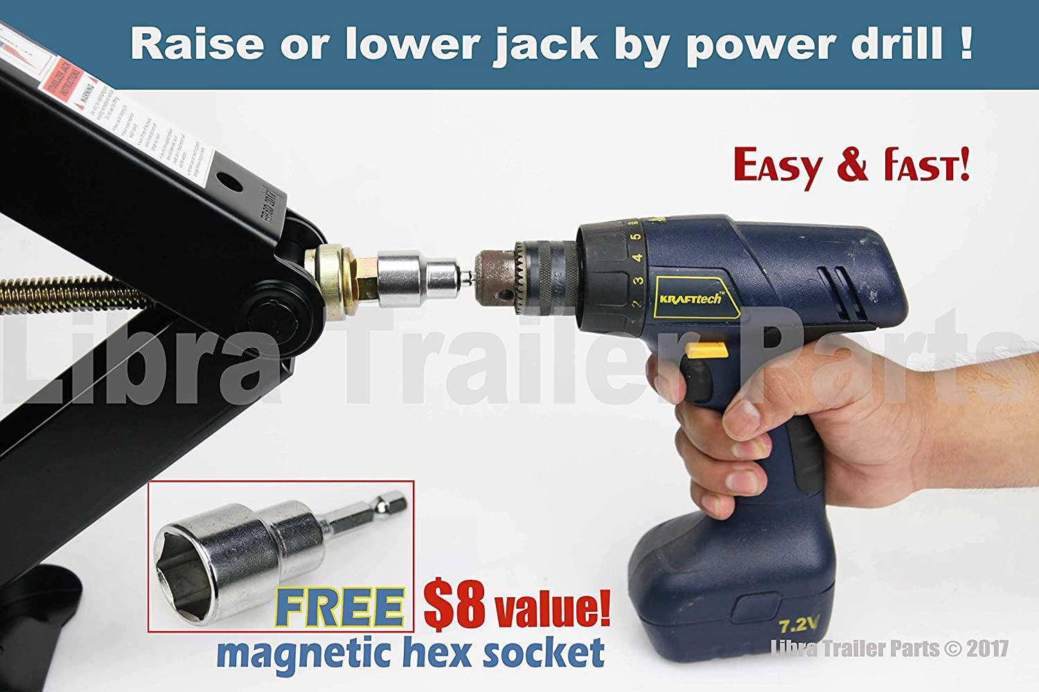 Set 4 Libra 24" 6000lbs RV Trailer Stabilizer Leveling Scissor Jacks w/ Dual Power Drill sockets & mounting Hardware Set