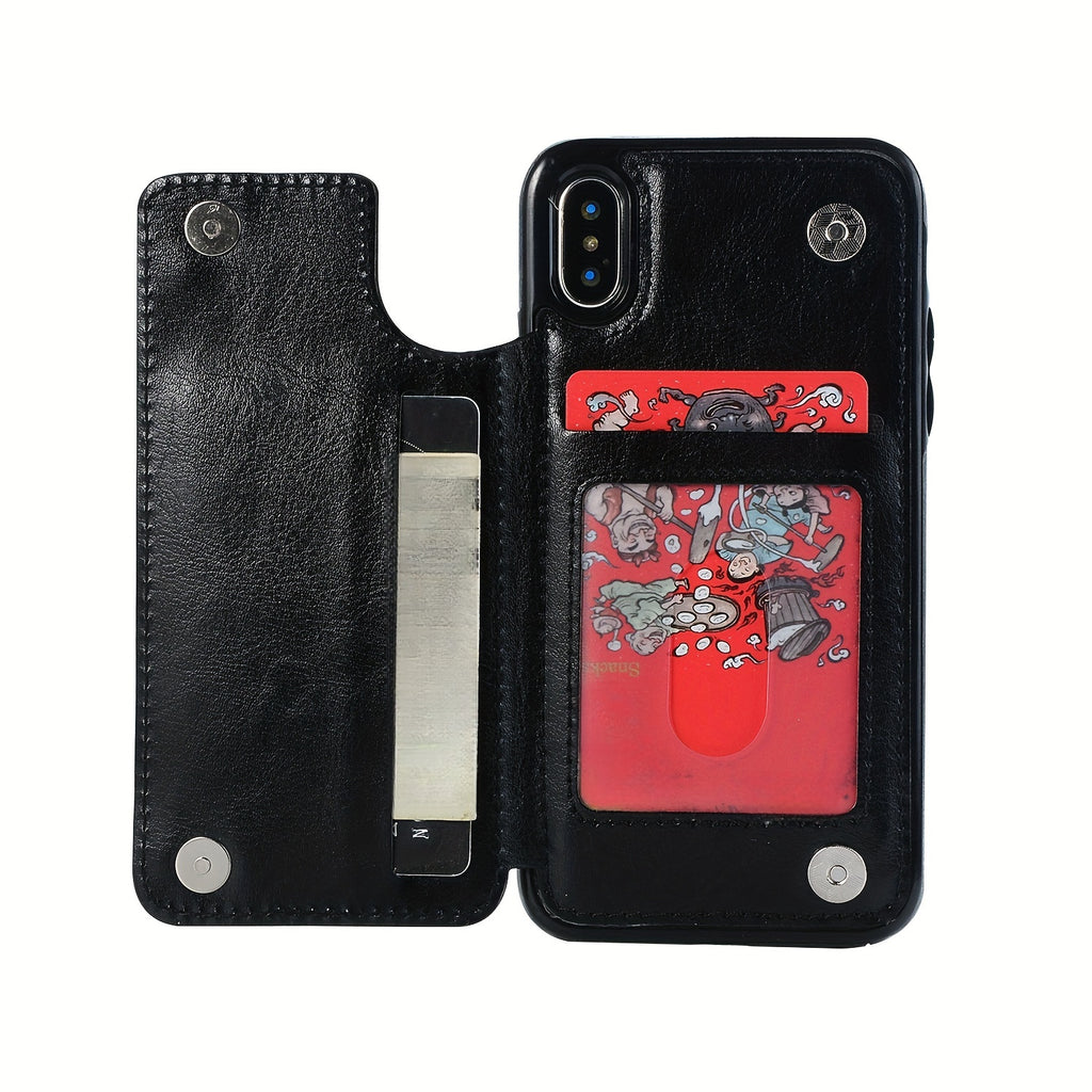 For  15/ 14/ 13/ 12/ 11 Pro Max/ Mini/ XR/ XS Max/ SE 2022/2020/ 7/ 8 Plus Wallet Case With Card Holder, PU Faux Leather Kickstand Card Slots Case, Double Magnetic Clasp And Durable Shockproof Cover