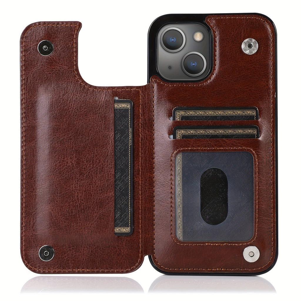 For  15/ 14/ 13/ 12/ 11 Pro Max/ Mini/ XR/ XS Max/ SE 2022/2020/ 7/ 8 Plus Wallet Case With Card Holder, PU Faux Leather Kickstand Card Slots Case, Double Magnetic Clasp And Durable Shockproof Cover