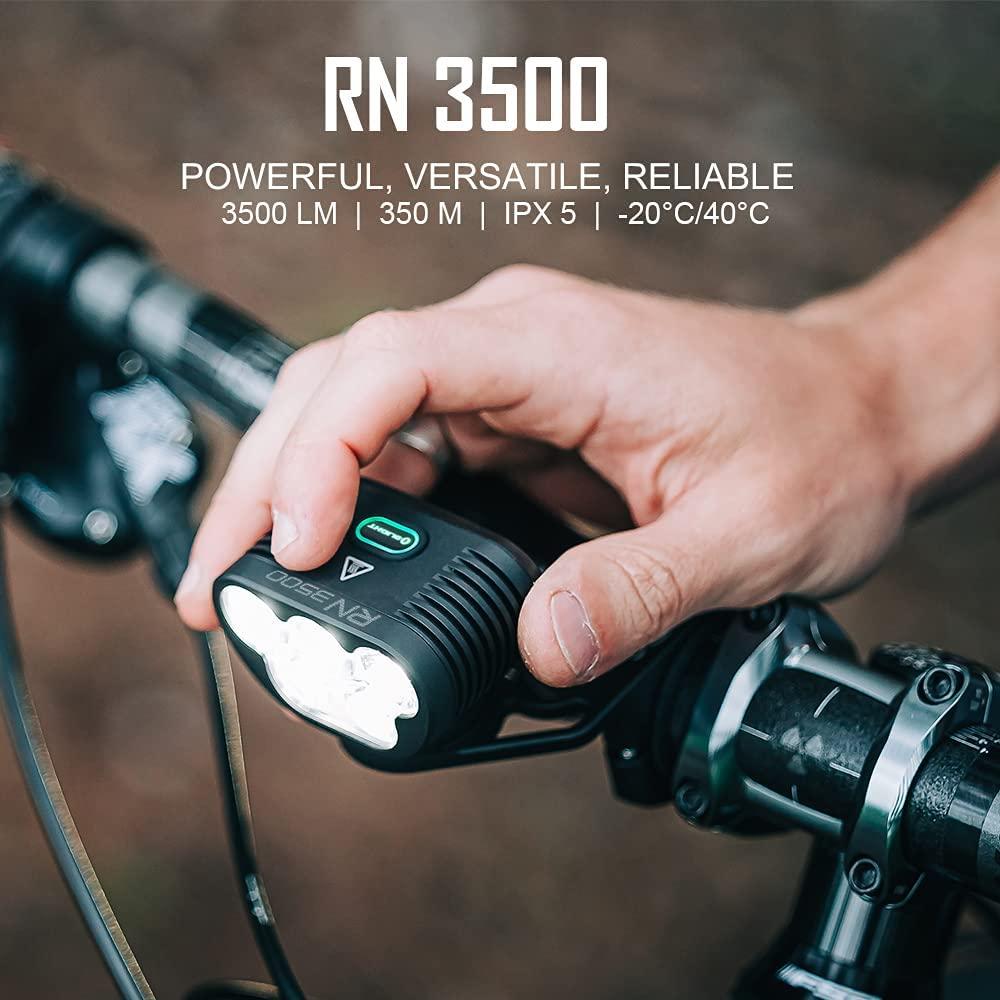 OLIGHT RN 3500 Rechargeable Bike Headlights 3500 Lumens Powered by Portable 7.2V 5200mAh Battery Pack, 350 Meters Light Range, IPX5 Waterproof Bike Front Light for MTB Riding and Trail Crossing