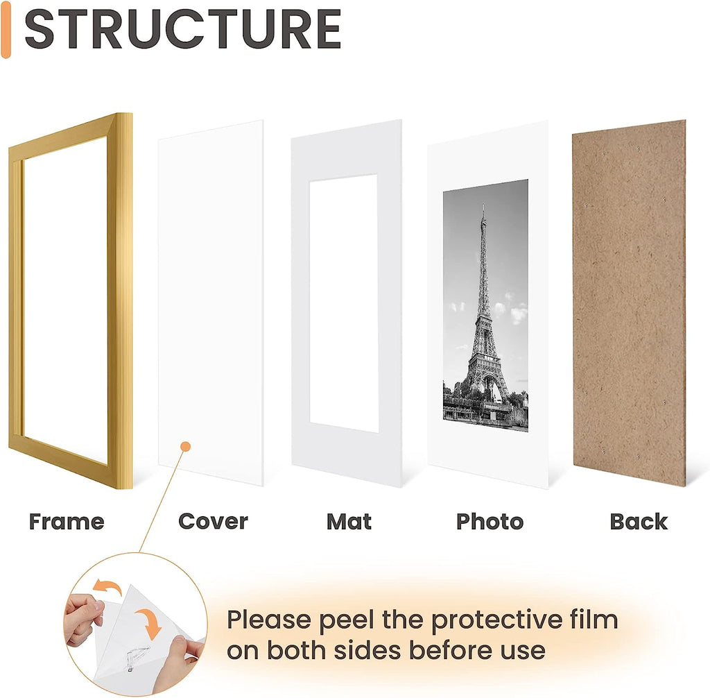 upsimples 8x10 Picture Frame Set of 5,Display Pictures 5x7 with Mat or 8x10 Without Mat,Wall Gallery Photo Frames, Gold
