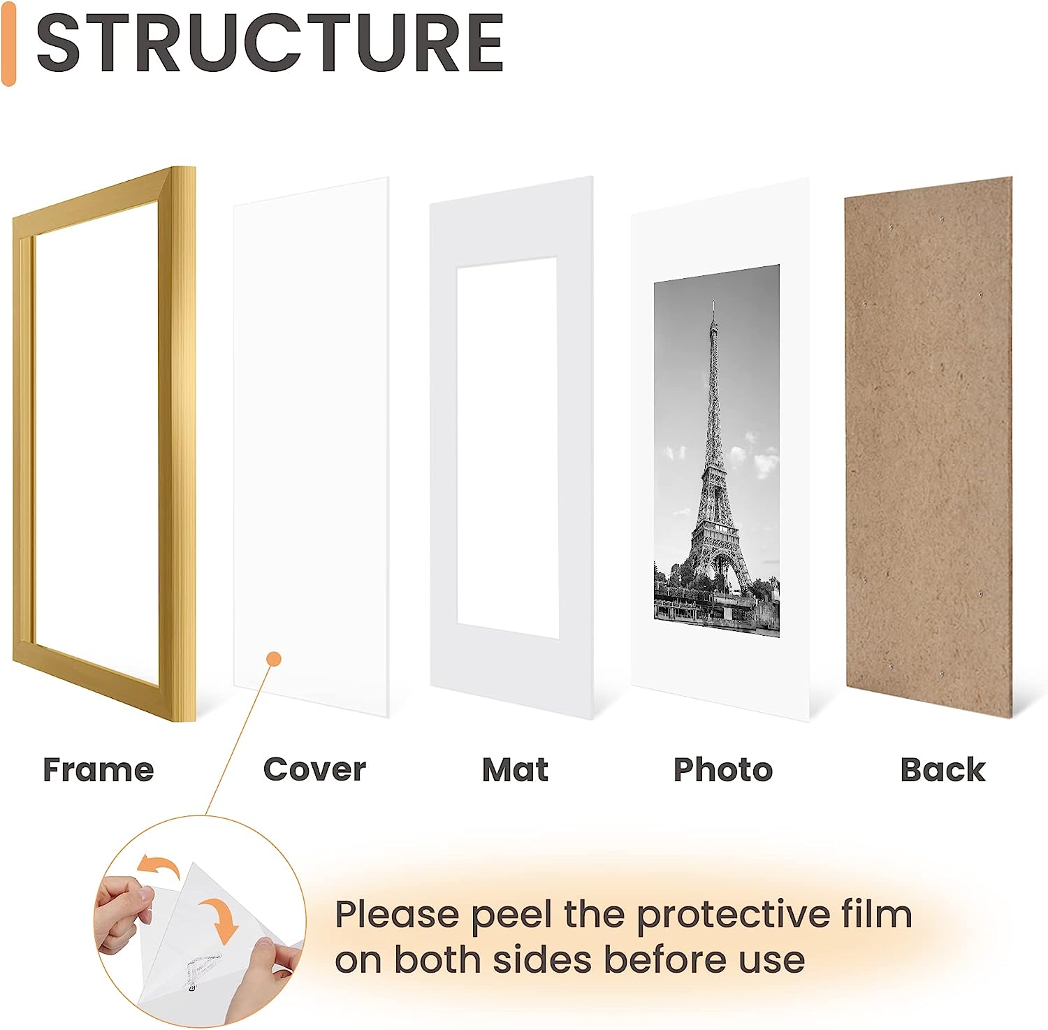 upsimples 8x10 Picture Frame Set of 5,Display Pictures 5x7 with Mat or 8x10 Without Mat,Wall Gallery Photo Frames, Gold