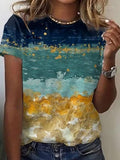 Round Neck Print Gradient Loose Short-sleeved T-shirt