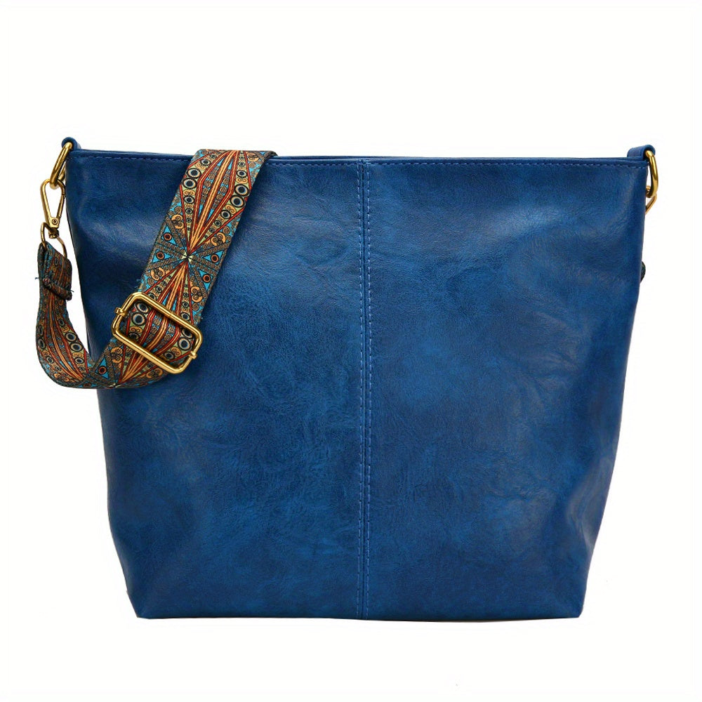 Geometric Strap Hobo Bag, LarCapacity Crossbody Bag, Women's Retro Style Shoulder Bag