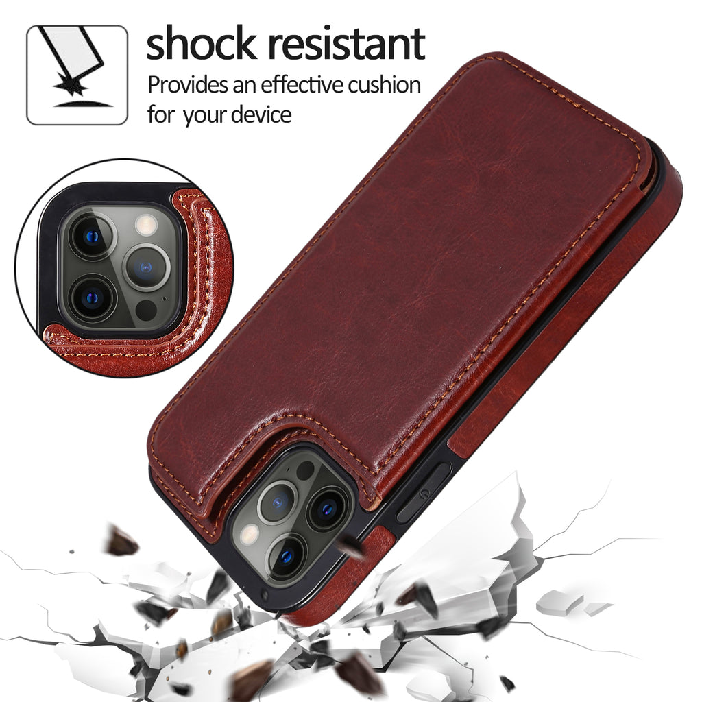 For  15/ 14/ 13/ 12/ 11 Pro Max/ Mini/ XR/ XS Max/ SE 2022/2020/ 7/ 8 Plus Wallet Case With Card Holder, PU Faux Leather Kickstand Card Slots Case, Double Magnetic Clasp And Durable Shockproof Cover