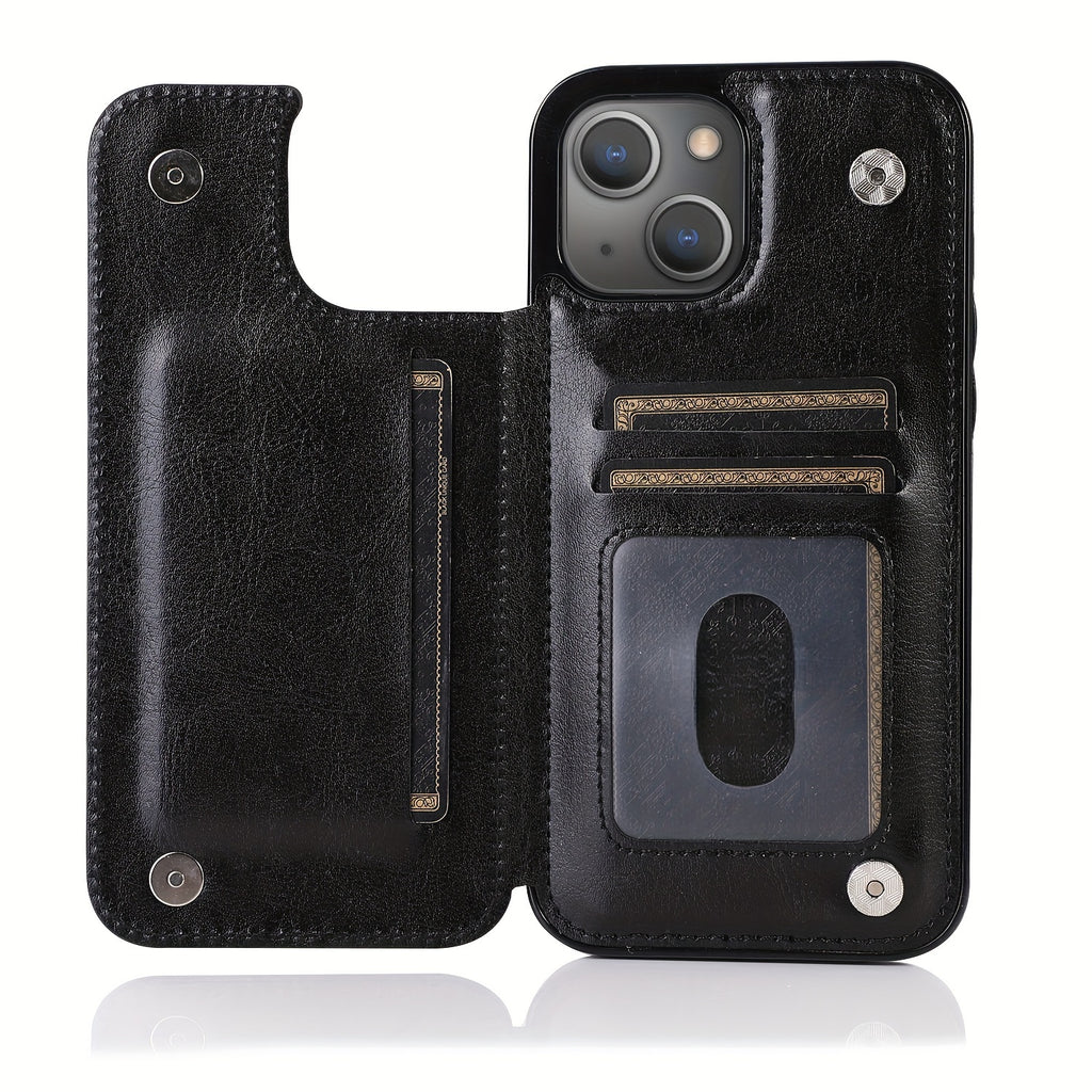 For  15/ 14/ 13/ 12/ 11 Pro Max/ Mini/ XR/ XS Max/ SE 2022/2020/ 7/ 8 Plus Wallet Case With Card Holder, PU Faux Leather Kickstand Card Slots Case, Double Magnetic Clasp And Durable Shockproof Cover