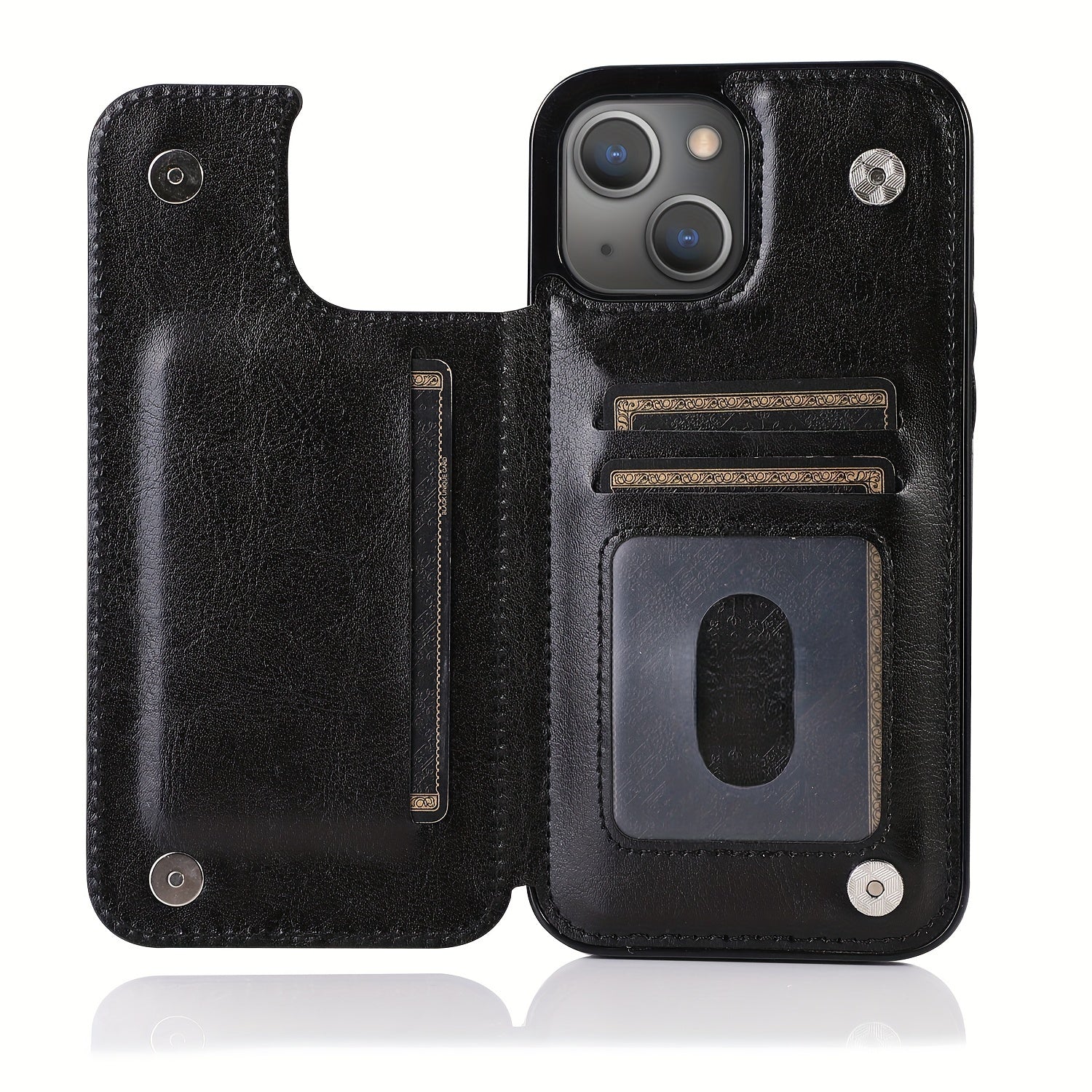 For  15/ 14/ 13/ 12/ 11 Pro Max/ Mini/ XR/ XS Max/ SE 2022/2020/ 7/ 8 Plus Wallet Case With Card Holder, PU Faux Leather Kickstand Card Slots Case, Double Magnetic Clasp And Durable Shockproof Cover
