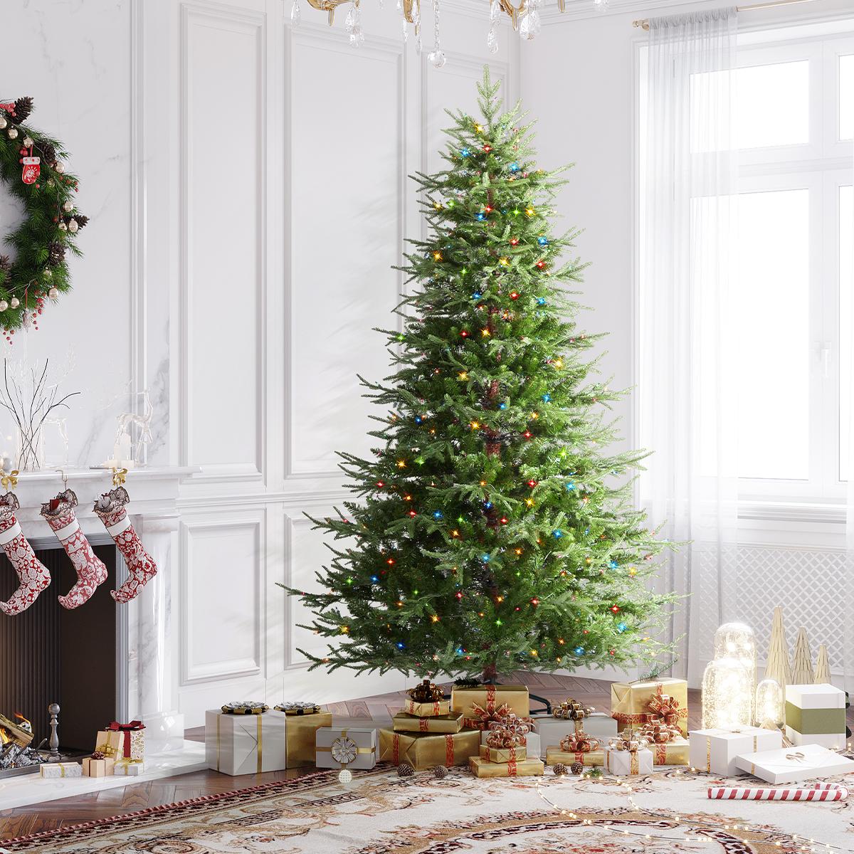 OasisCraft 7.5 ft Pre-Lit Aspen Fir Artificial Christmas Tree with 750 Multicolored Lights ,Artificial Christmas Tree with Realistic 1062 Thicken Tips