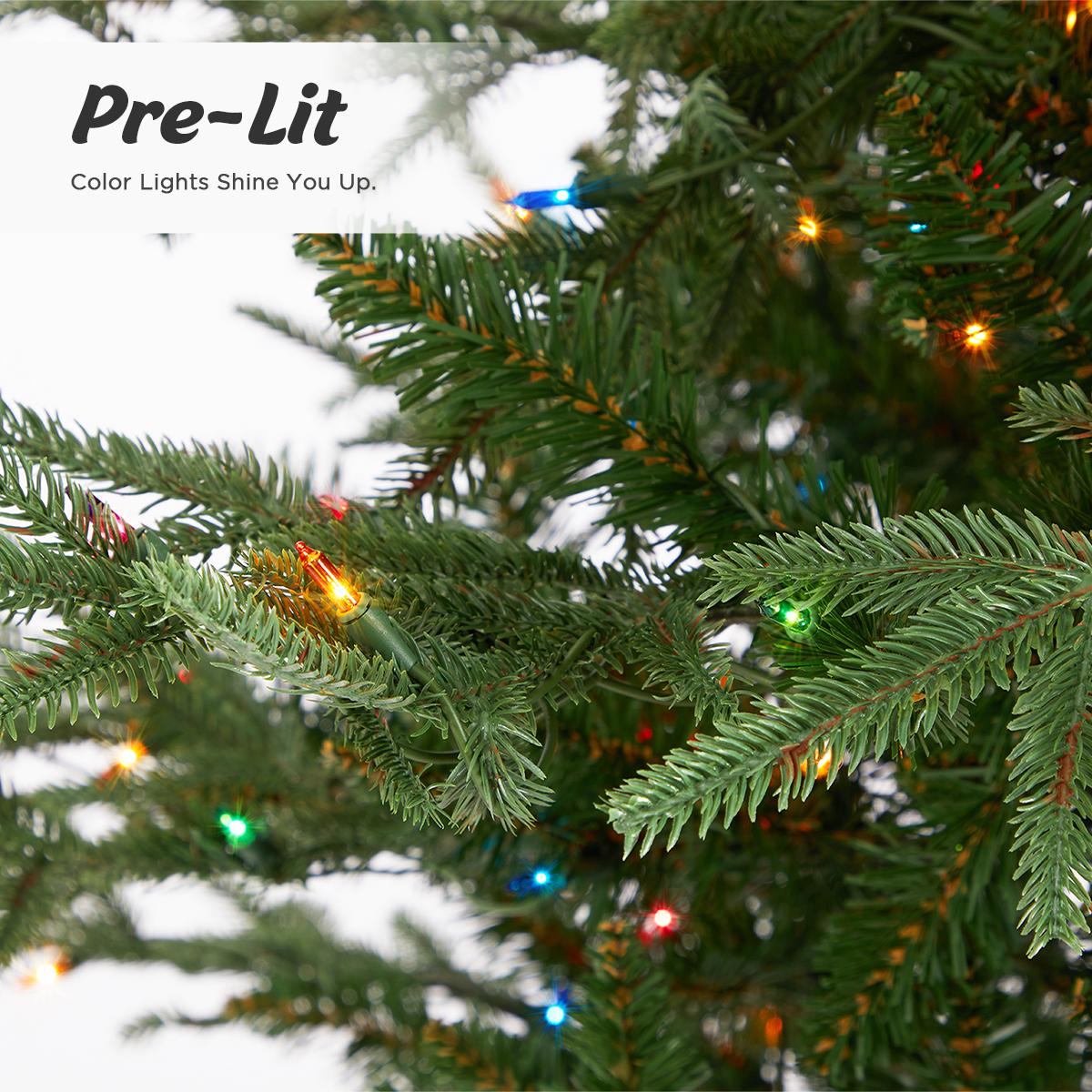 OasisCraft 7.5 ft Pre-Lit Aspen Fir Artificial Christmas Tree with 750 Multicolored Lights ,Artificial Christmas Tree with Realistic 1062 Thicken Tips
