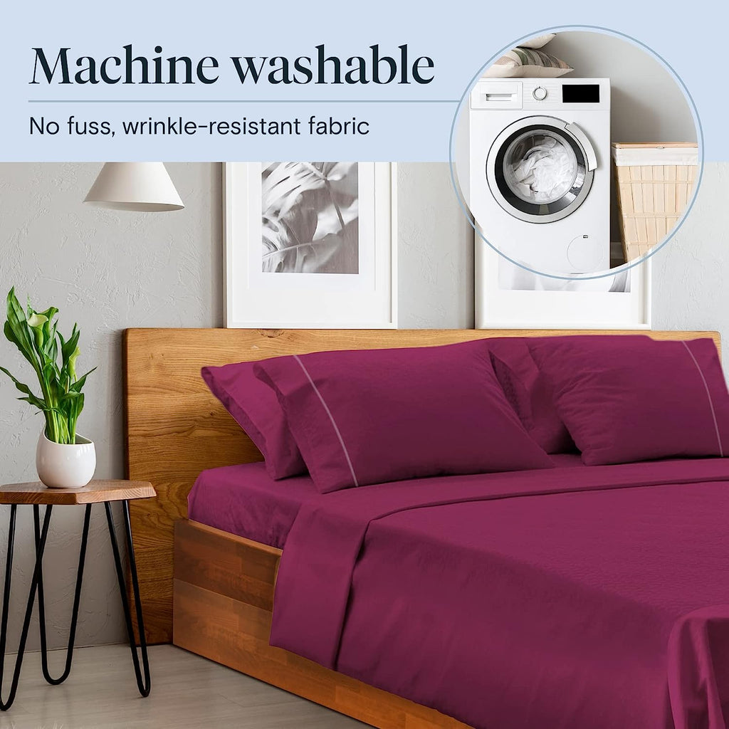 LuxClub 6 PC Full Size Sheet Set Bamboo Sheets Deep Pockets 18" Eco Friendly Wrinkle Free Cooling Sheets Machine Washable Hotel Bedding Silky Soft - Eggplant Full