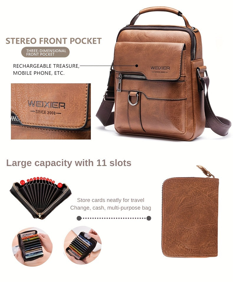 WEIXIER 1/2pcs Crossbody Bag, Men's Shoulder Bag, Retro Faux Leather Vertical Business Casual Satchel Bag, Men's Gift For Father/Anniversary