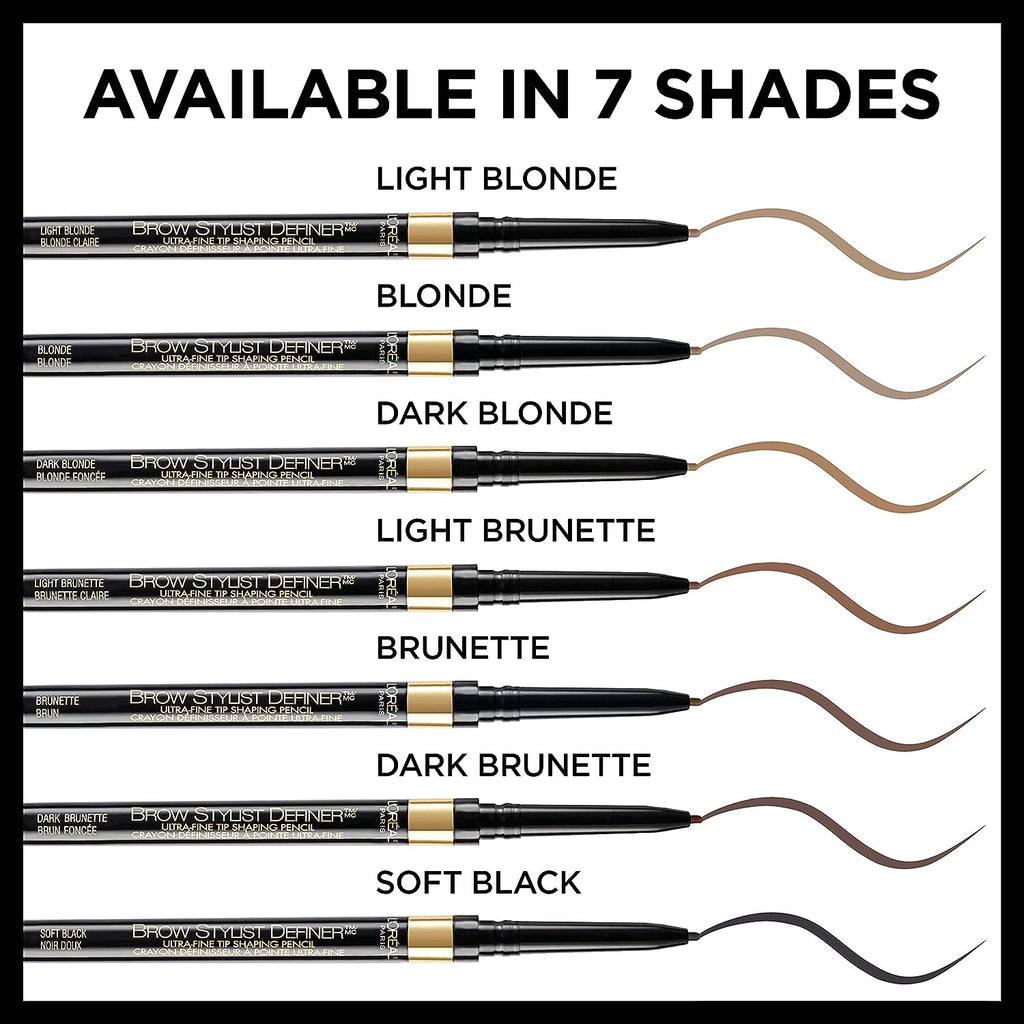 L'Oreal Paris Makeup Brow Stylist Definer Waterproof Eyebrow Pencil, Ultra-Fine Mechanical Pencil, Draws Tiny Brow Hairs and Fills in Sparse Areas and Gaps, Dark Brunette, 0.003 Ounce (Pack of 1)
