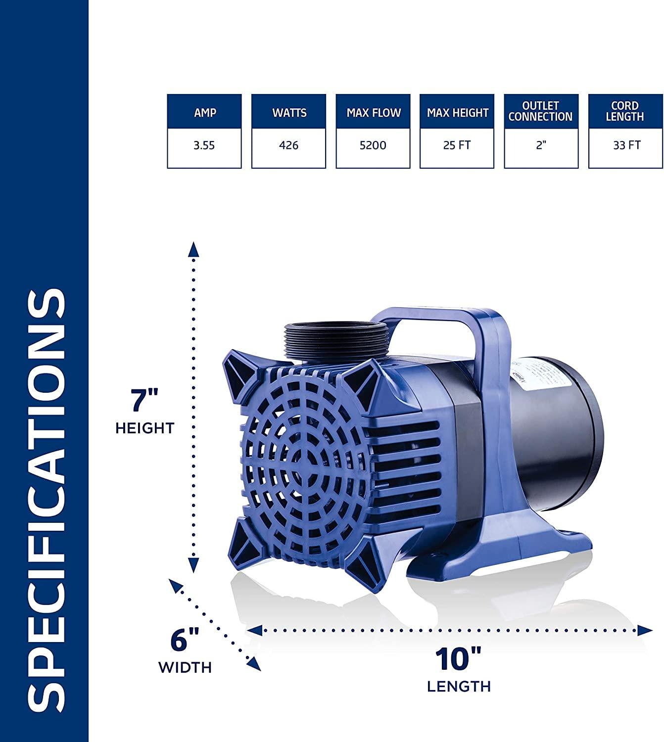 Alpine Corporation 5200 GPH Cyclone Pump for Ponds, Fountains, Waterfalls, and Water Circulation