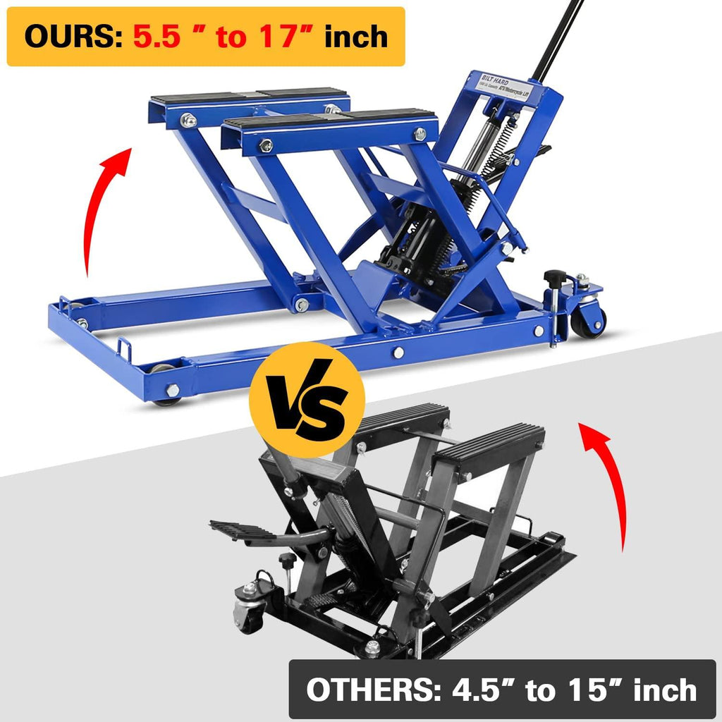 Motorcycle Lift, Heavy Duty Low Profile Hydraulic ATV Lifts, 1500 lb. Capacity, Steel