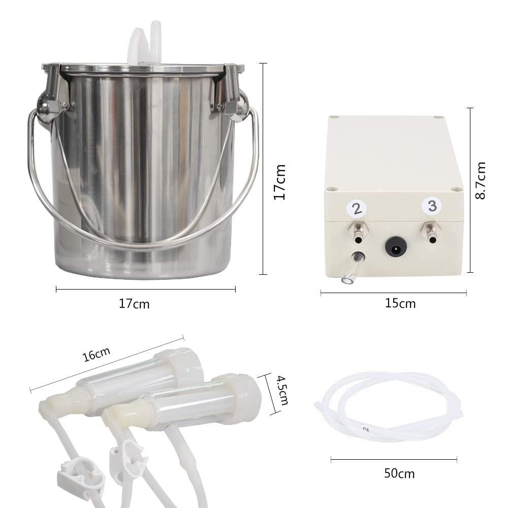 Goat MilMachine, Electric Automatic Pulsation Vacuum Milker,Portable Pulse Breast Pump with 2 Teat Cups  Steel Bucket for Goats（3L）