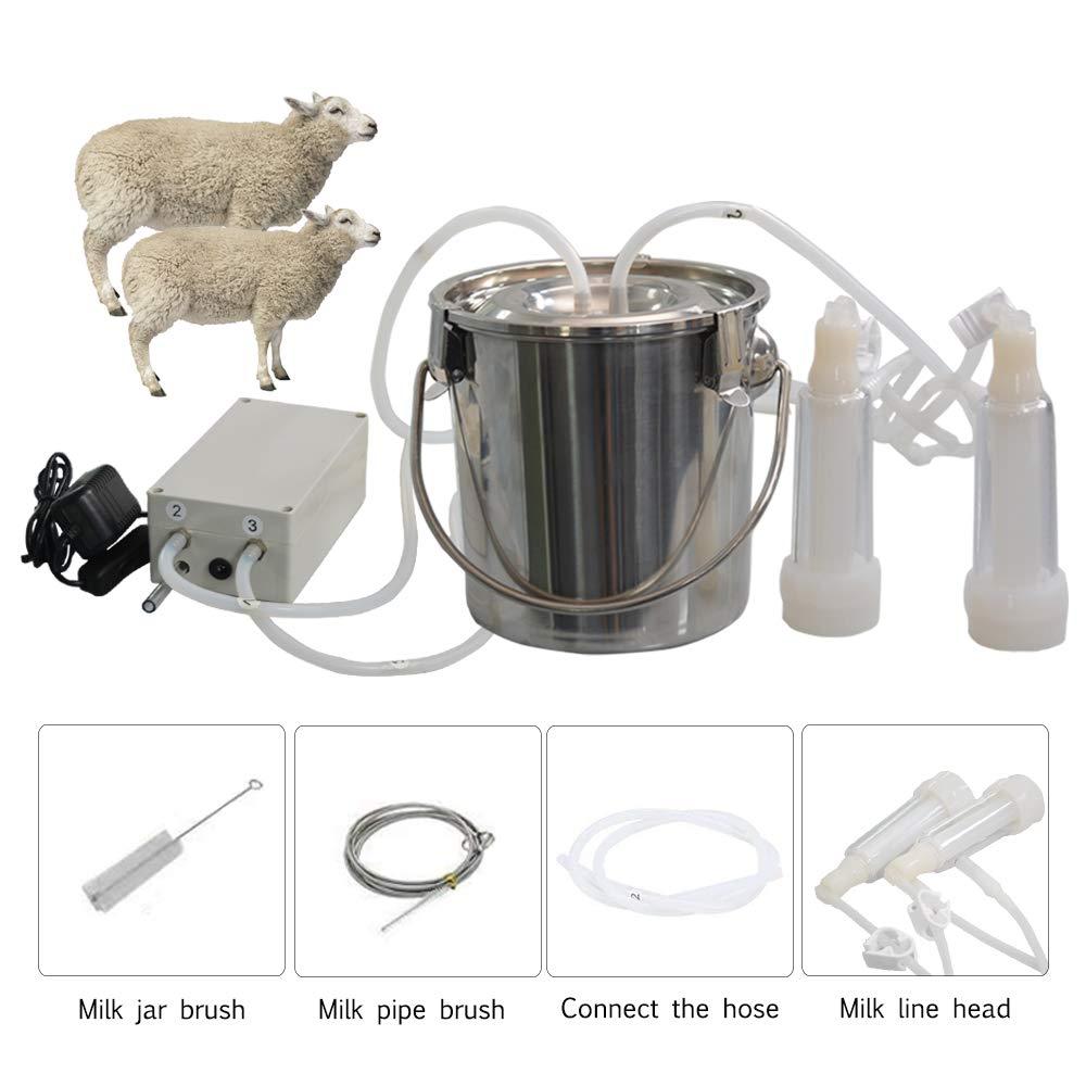 MAPOTAD 3L Goat Pulsation Vacuum Electric MilMachine, Automatic Portable Pulse Breast Pump with 2 Teat Cups  Steel Bucket for Goat.