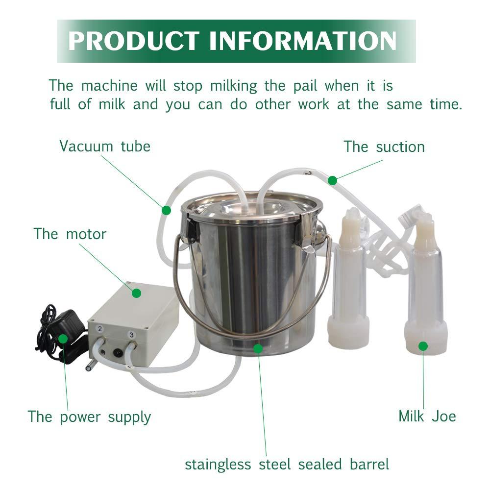 Goat MilMachine, Electric Automatic Pulsation Vacuum Milker,Portable Pulse Breast Pump with 2 Teat Cups  Steel Bucket for Goats（3L）