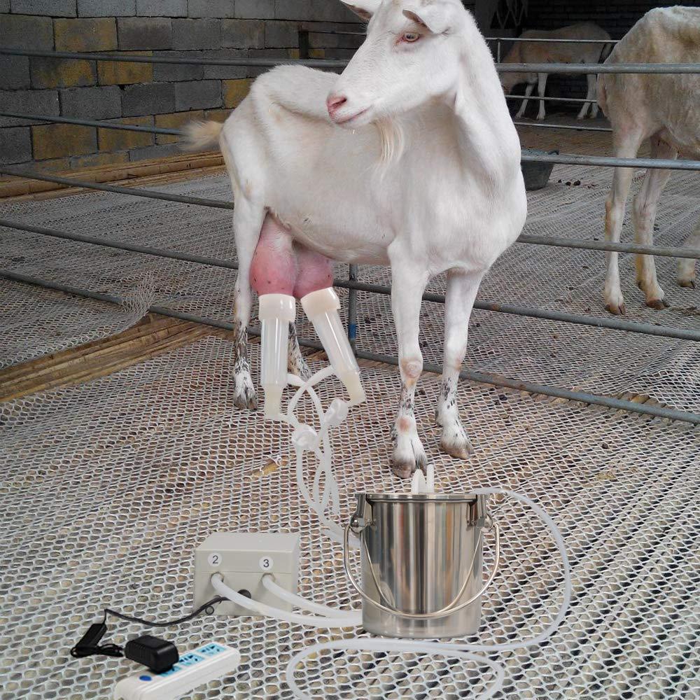 Goat MilMachine, Electric Automatic Pulsation Vacuum Milker,Portable Pulse Breast Pump with 2 Teat Cups  Steel Bucket for Goats（3L）
