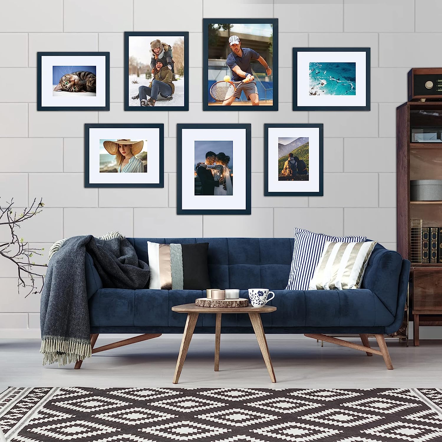 upsimples 16x20 Picture Frame Set of 5, Display Pictures 11x14 with Mat or 16x20 Without Mat,Wall Gallery Poster Frames,Navy Blue