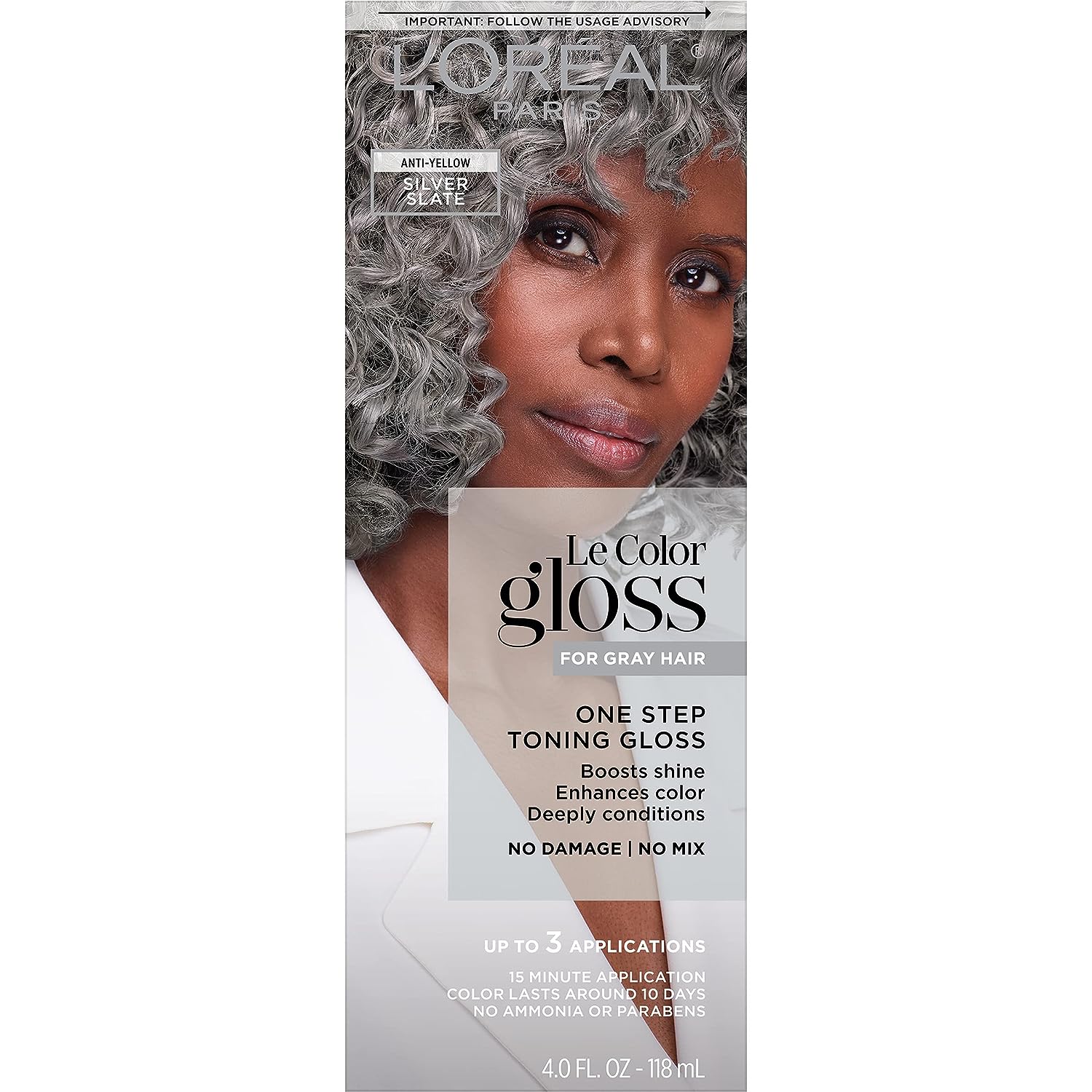 L’Oréal Paris Le Color Gloss One Step Toning Gloss, In-Shower Hair Toner with Deep Conditioning Treatment Formula for Gray Hair, Silver Slate, 1 Kit, 32.626 cubic_inches