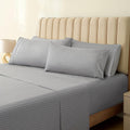 LuxClub King Size Striped Sheets Set, 6 PC Striped Bed Sheets, Deep Pockets 18" Eco Friendly Wrinkle Free Cooling Sheets Machine Washable Hotel Bedding Silky Soft (King, Striped Light Grey)